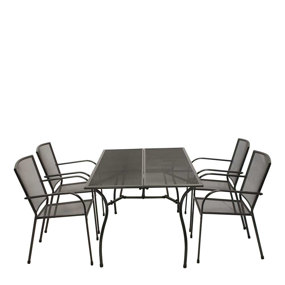 Gartentisch & 4 Armlehnstühle aus Alu Streckmetall in Grau Grover