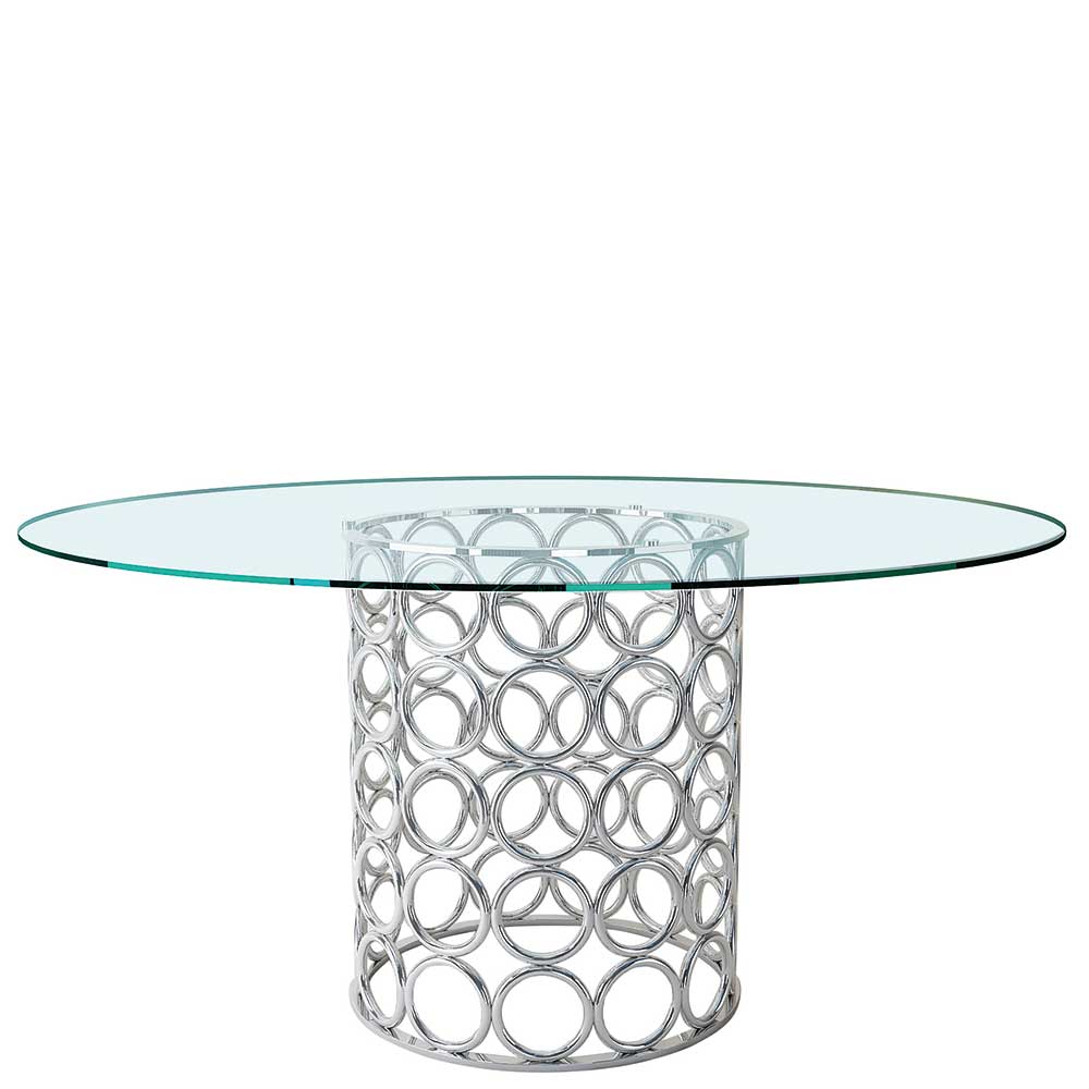 Glas Esstisch mit Zyllinder Design Gestell aus Edelstahl glänzend Fakt