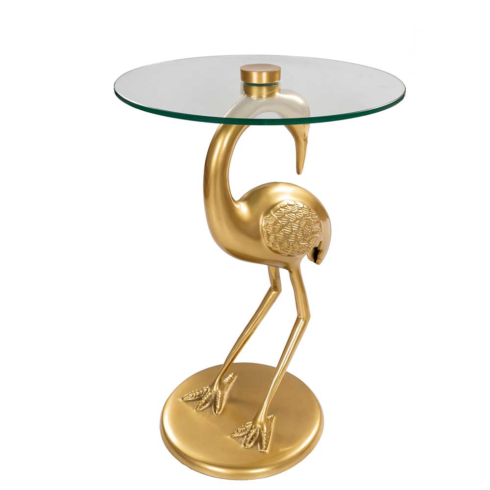 Glasstisch mit Fuß in Gold Vogel Design aus Aluminium - 40x58x40 cm Ennah