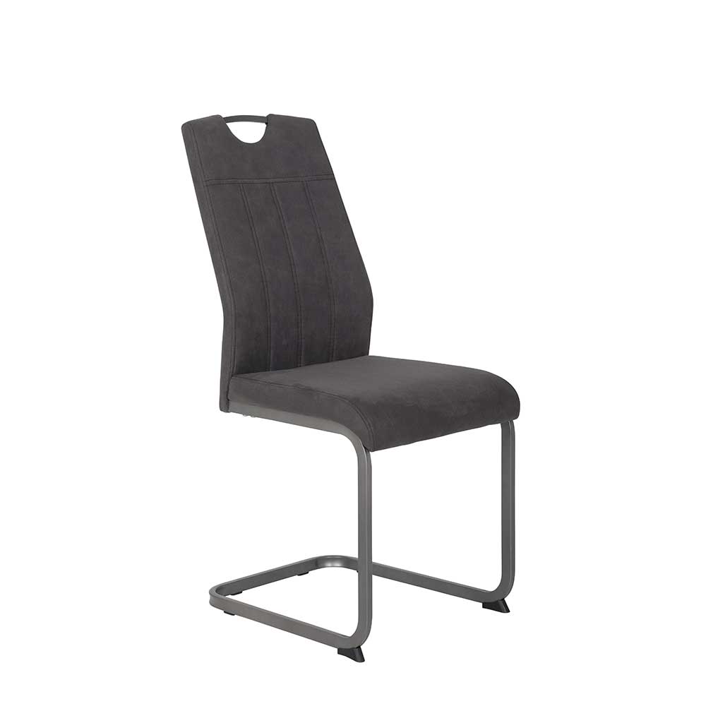 Grauer Microfaser Stuhl mit Schwingfuß aus Metall Racelyn