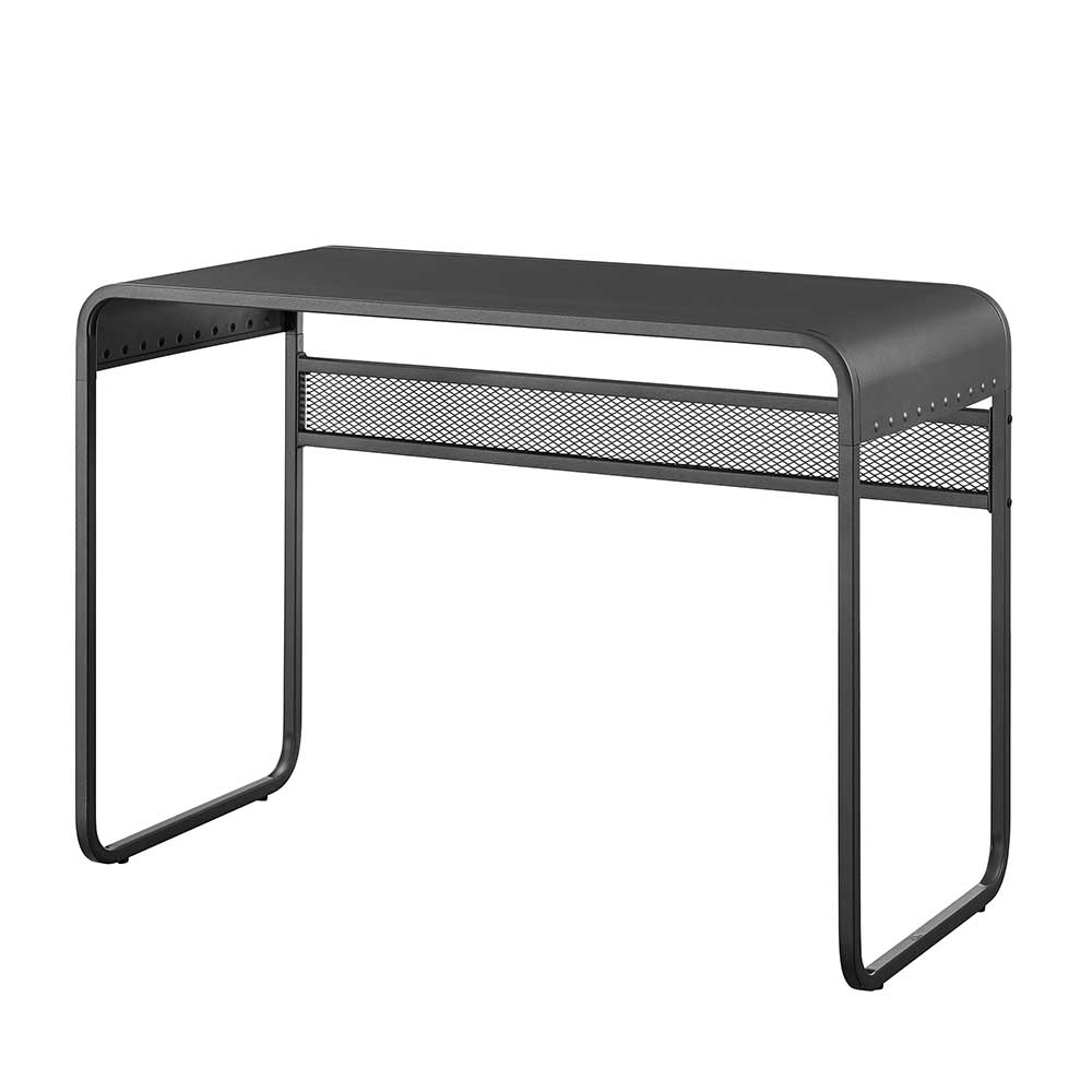 Grauer Schreibtisch aus Metall mit Knieraumblende & Bügelgestell Maurona