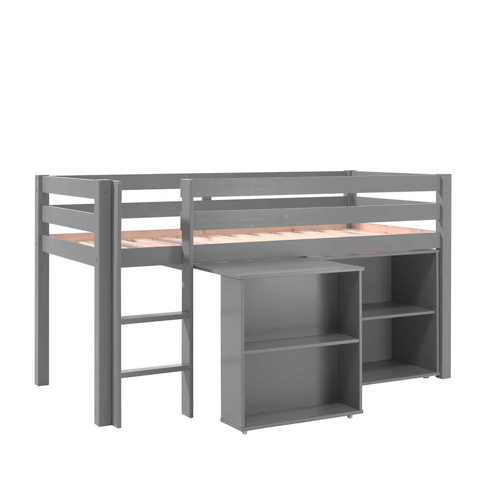 Graues Kinder-Hochbett mit Schreibtisch & Regal - 106x114x210 cm Fassong
