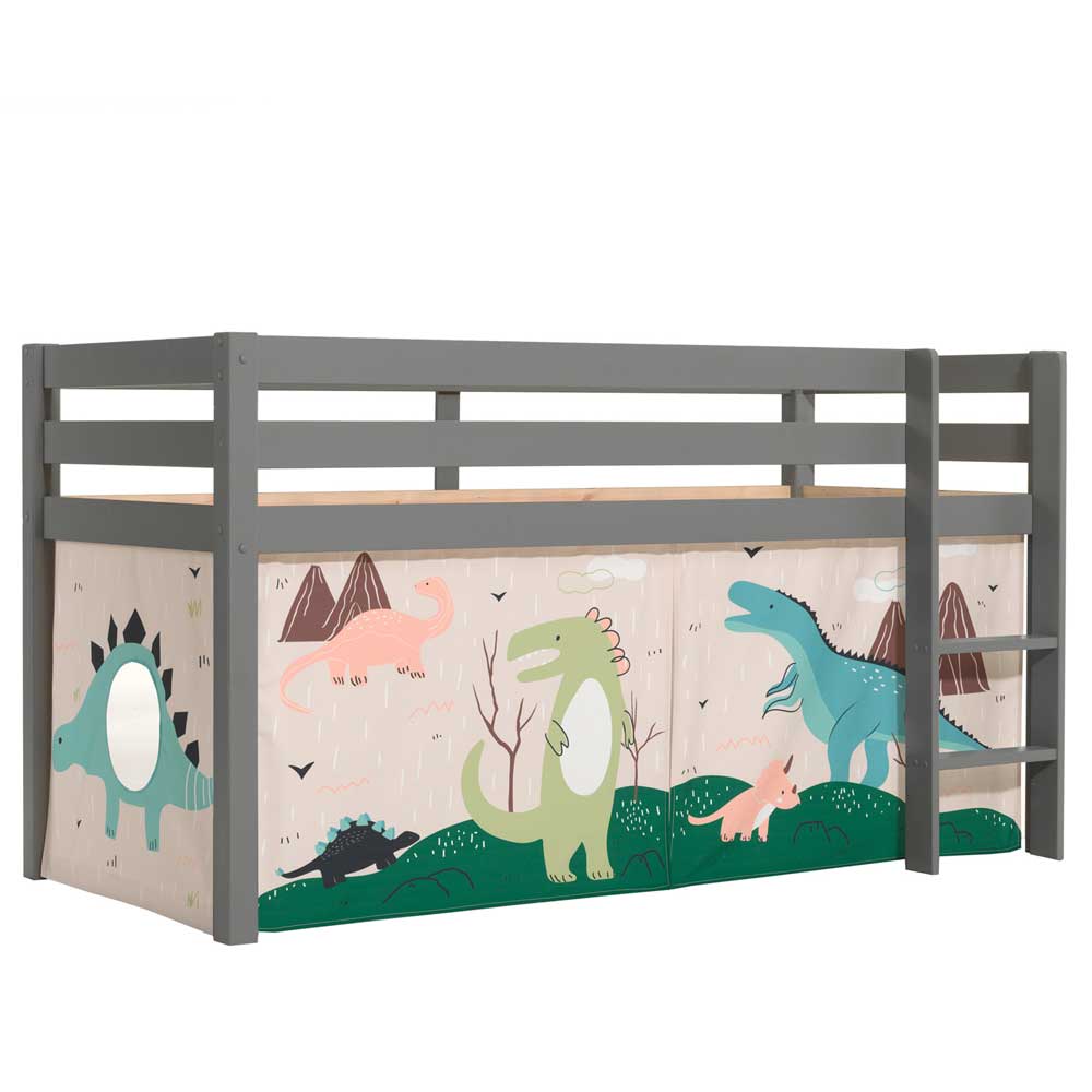 Graues Kinderzimmer Hochbett Dinosaurier - Stoff Vorhang Set Julmatra