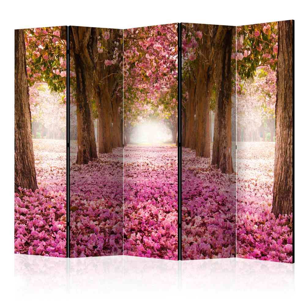 Große Spanische Wand mit Allee & Blüten in Pink Braun hochwertiger Druck Scultan