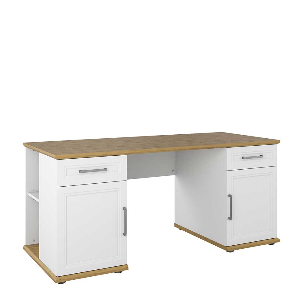 Großer Country Style Schreibtisch in Weiß & Asteiche Nachbildung Larasov