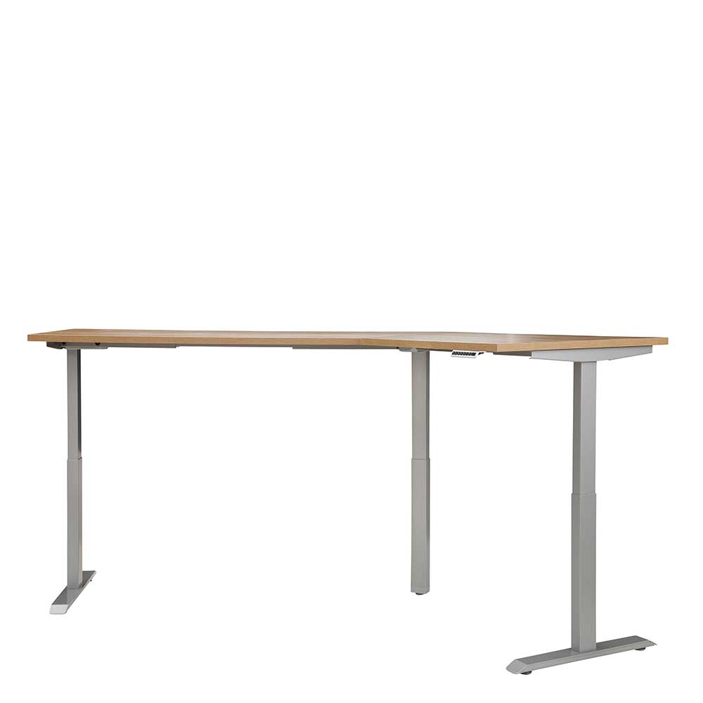 Großer Schreibtisch mit Höhenverstellung elektrisch - Eiche & Grau Dievus