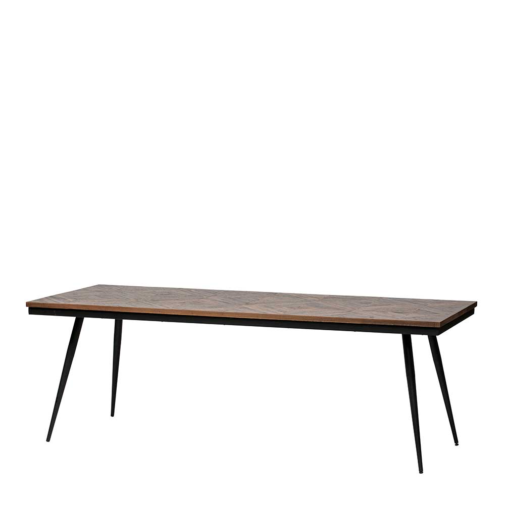 Günstiger Esszimmer-Tisch mit Teak Recyclingholz Furnier und Eisen Schwarz Burbury
