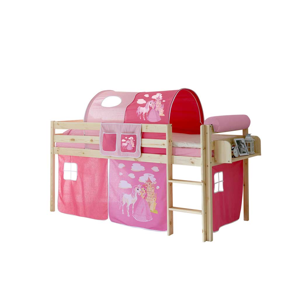 Halbhohes Kinderbett Vorhang im Prinzessin Design Kiefer massiv Wonder
