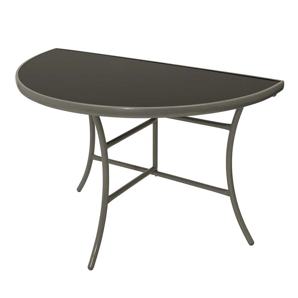 Halbrunder Wandtisch in Silber Schwarz mit Glas Yogahava