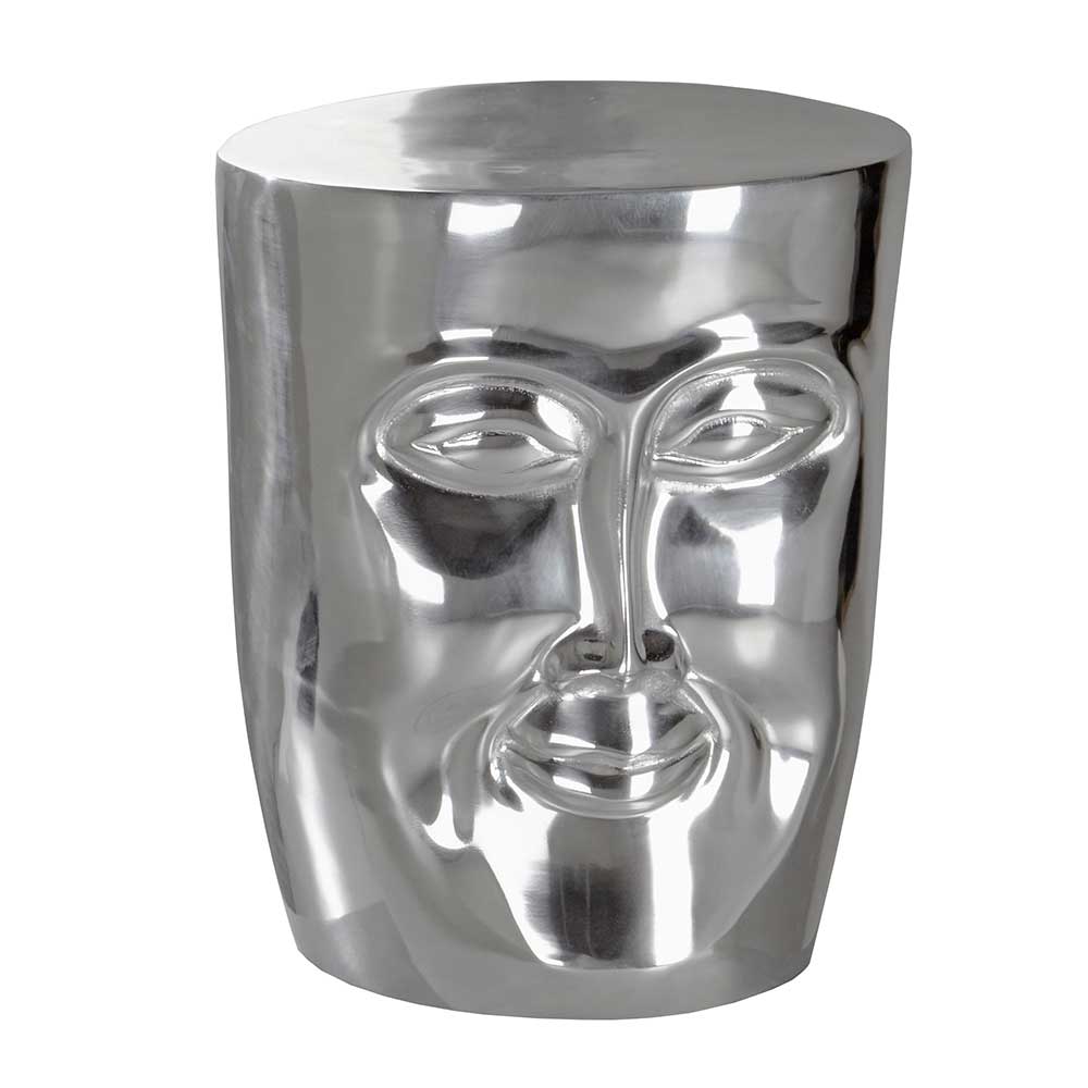 Handgearbeiteter Alu Designtisch mit Gesicht in Silber - 33x39x33 cm Frentin
