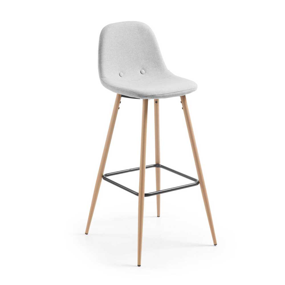 Hellgrauer Stuhl mit 75 cm Sitzhöhe aus Textil mit Holz & Stahl Frankie