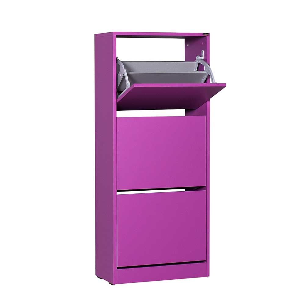Hingucker Schuhschrank in Violett mit drei Schuhklappen Desk