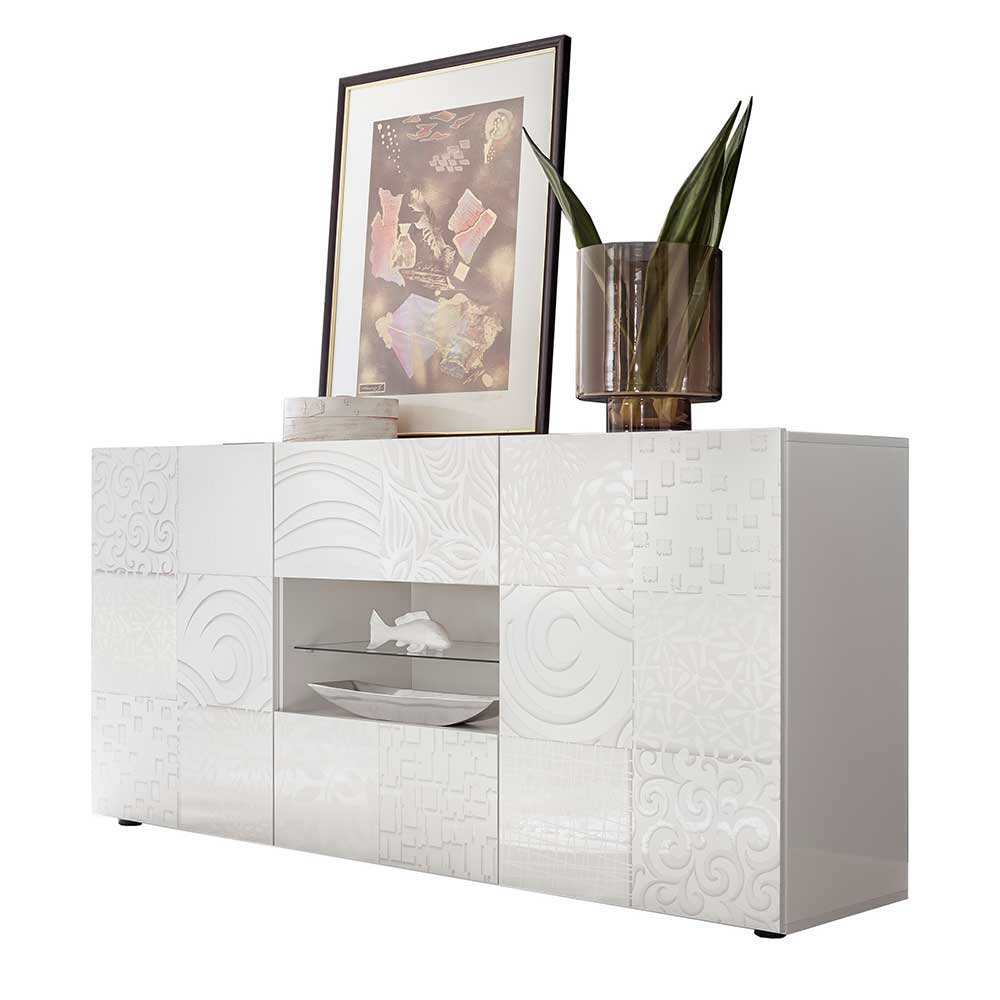 Hochglänzend lackiertes Sideboard in Weiß mit Muster Prints Vascaub