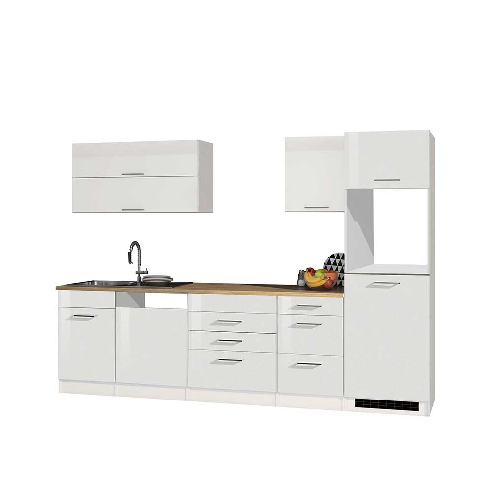 Hochglanz Einbauküche ohne E-Geräte in Weiß - 3 Meter breit Cuneo