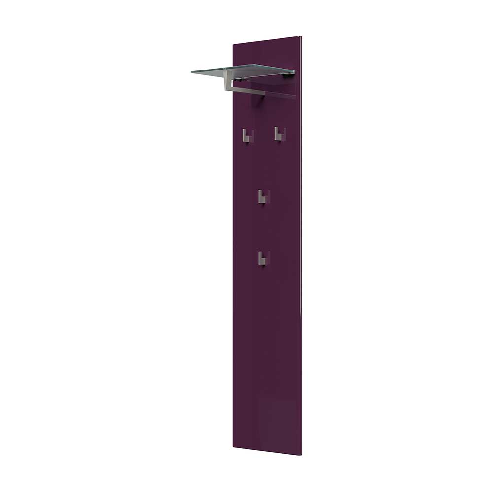 Hochglanz Garderobenpaneel in Violett mit Hutablage aus Glas Adanoz