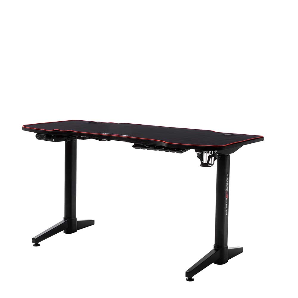 Höhenverstellbarer Gaming PC Tisch in Schwarz aus Metall & MDF Pelevas