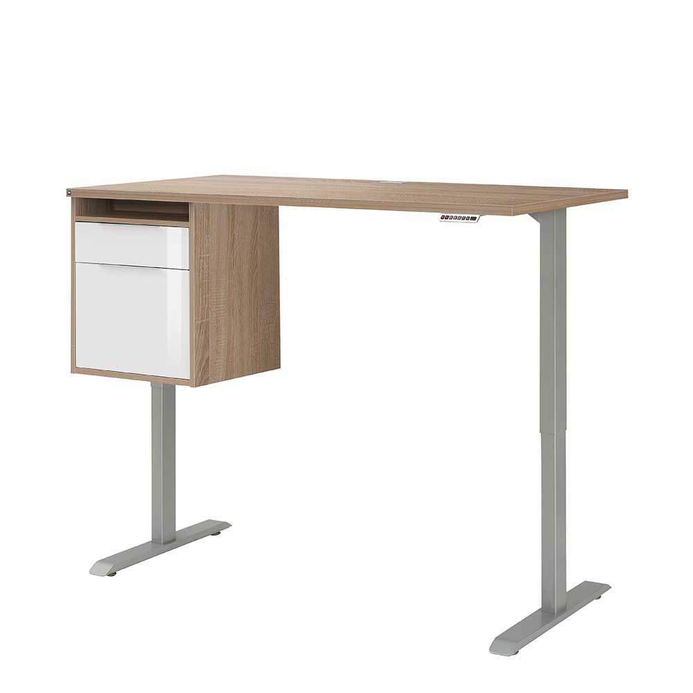 Höhenverstellbarer Schreibtisch in Sonoma-Eiche und Weiß HG & Grau Cisnus
