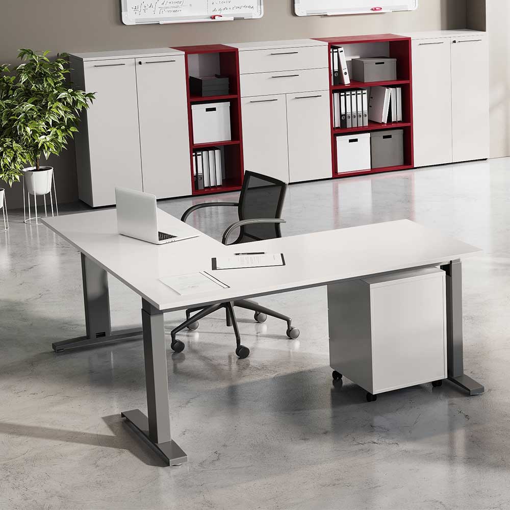 Höhenverstellbarer Schreibtisch mit Anbauplatte - Winkelform Ofledio