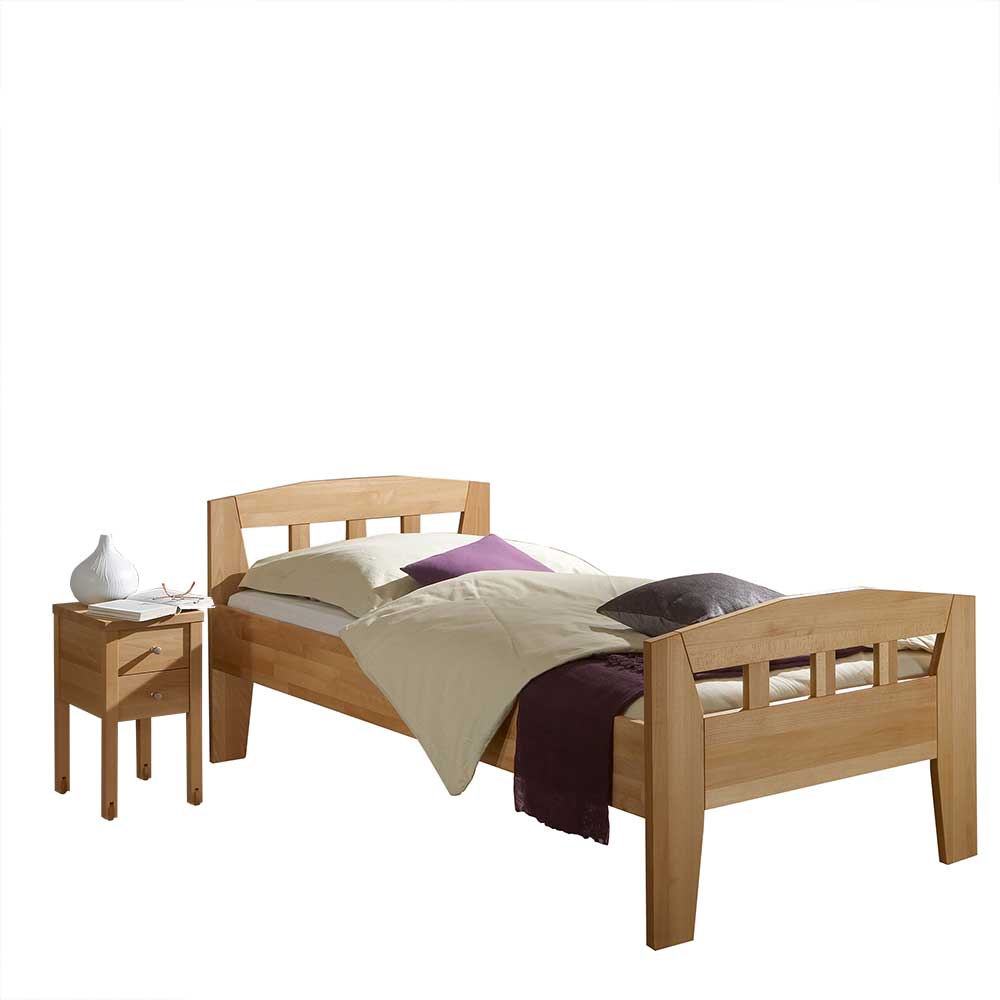 Holz Einzelbett & Nachttisch als Set aus massiver Buche Rudacia