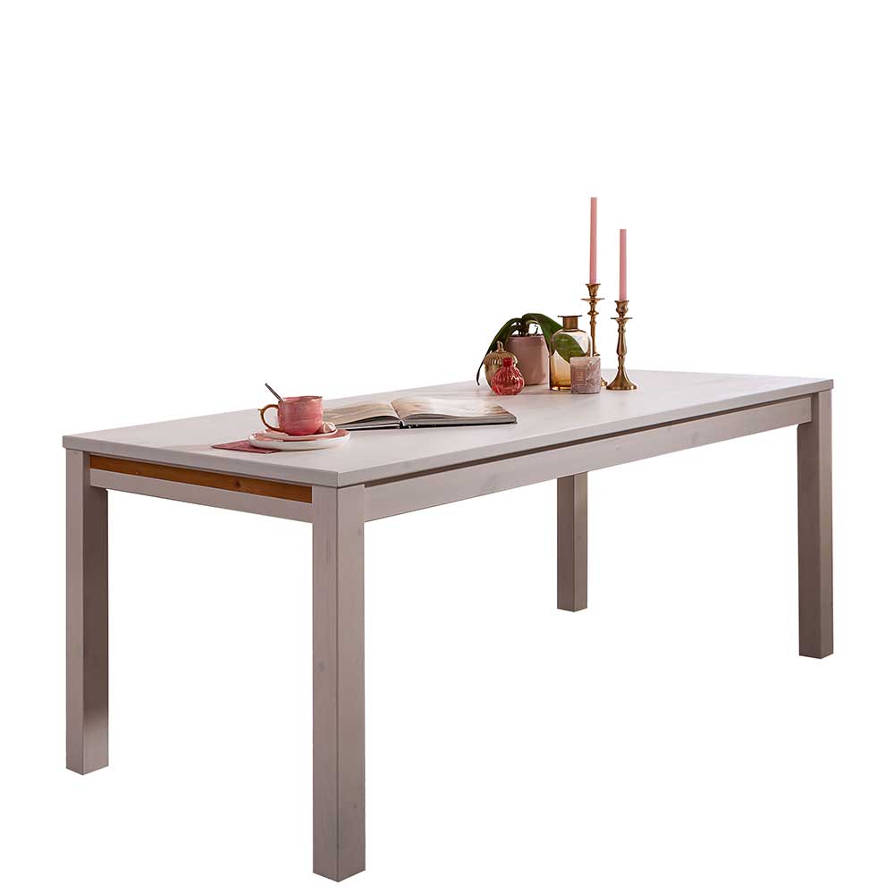 Holz Esstisch in Weiß gebeizt & lackiert aus Kiefer - 180x90 Meuvrun