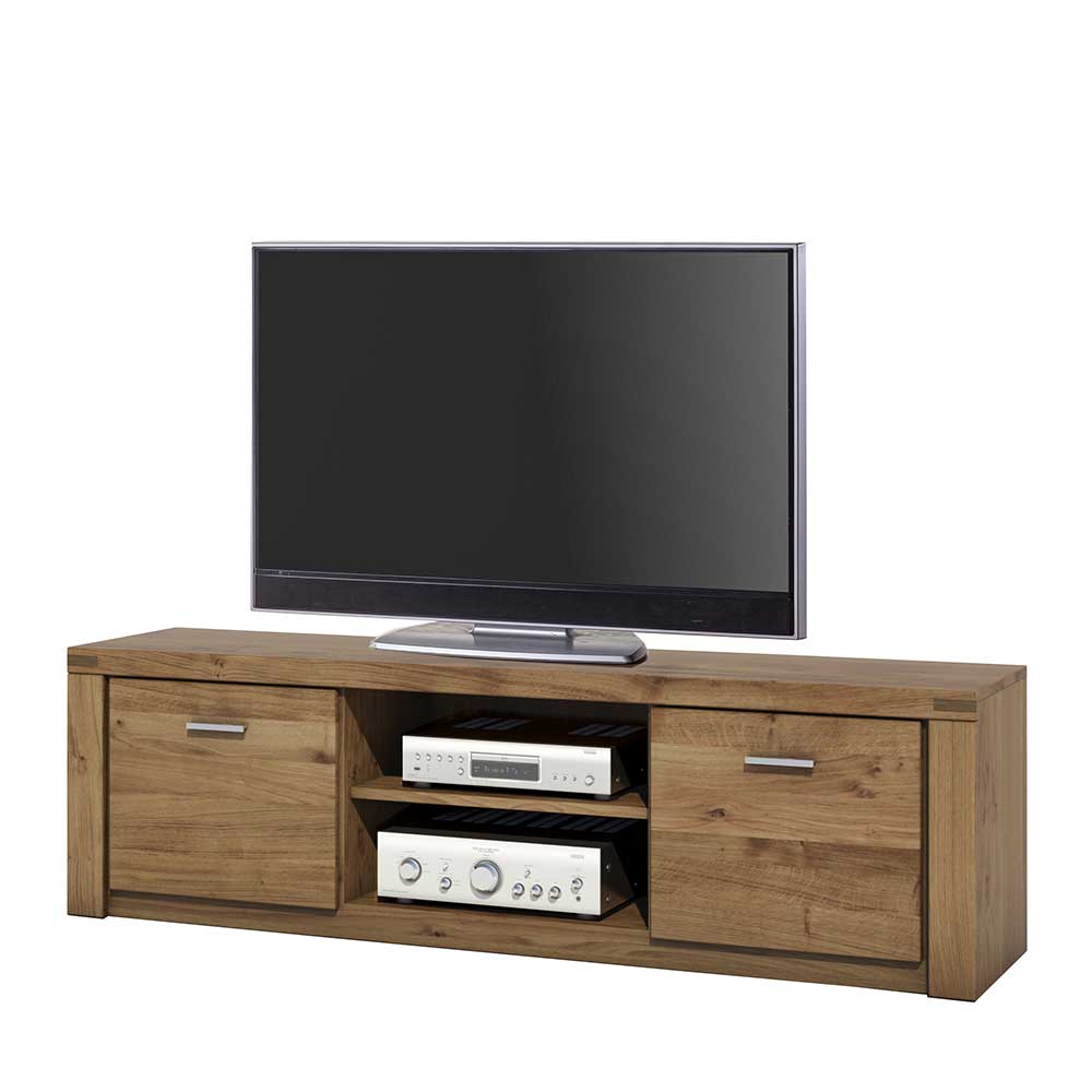 Holz Fernseher Unterschrank aus Wildeiche mit zwei Türen & zwei Fächern Maila
