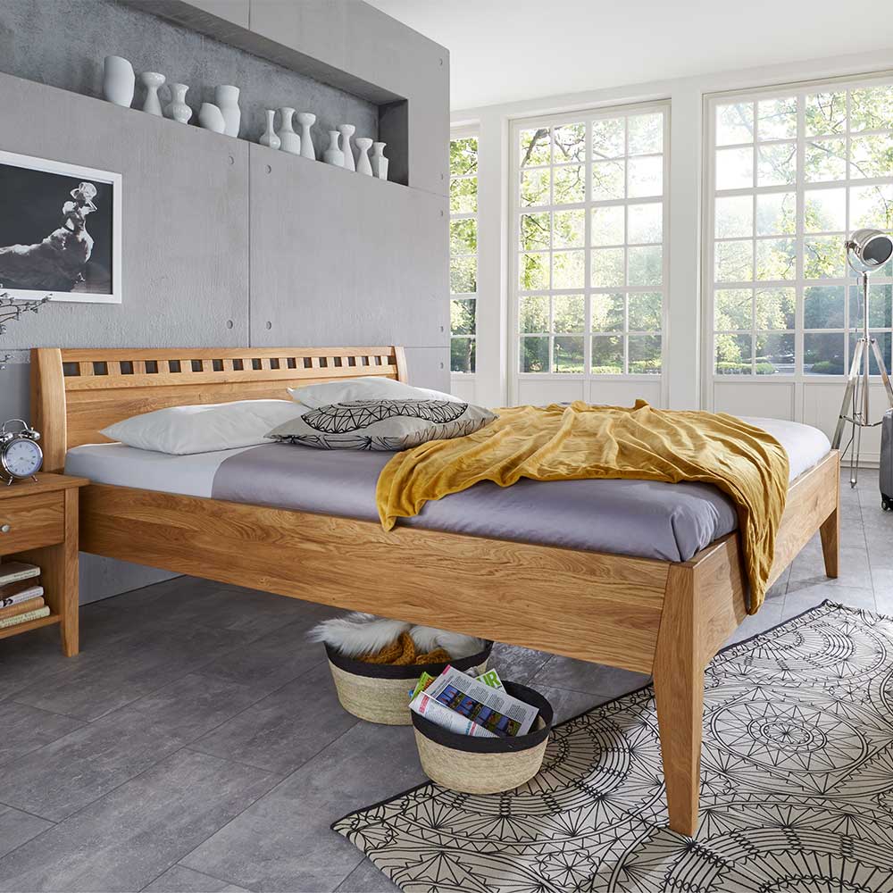 Holz Komfortbett aus Wildeiche in Stabverleimung - 7 Größen Genevo