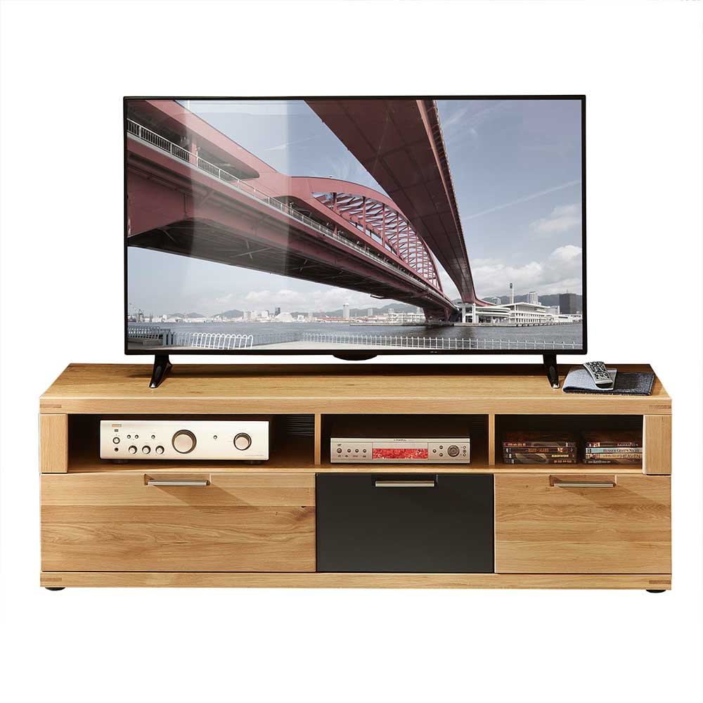 Holz Lowboard für Fernseher 160 cm breit in Wildeiche & Anthrazit Jalzico