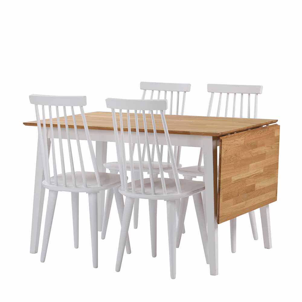 Holz Tischgruppe in Weiß Eiche inkl 4 Stühle Vanira