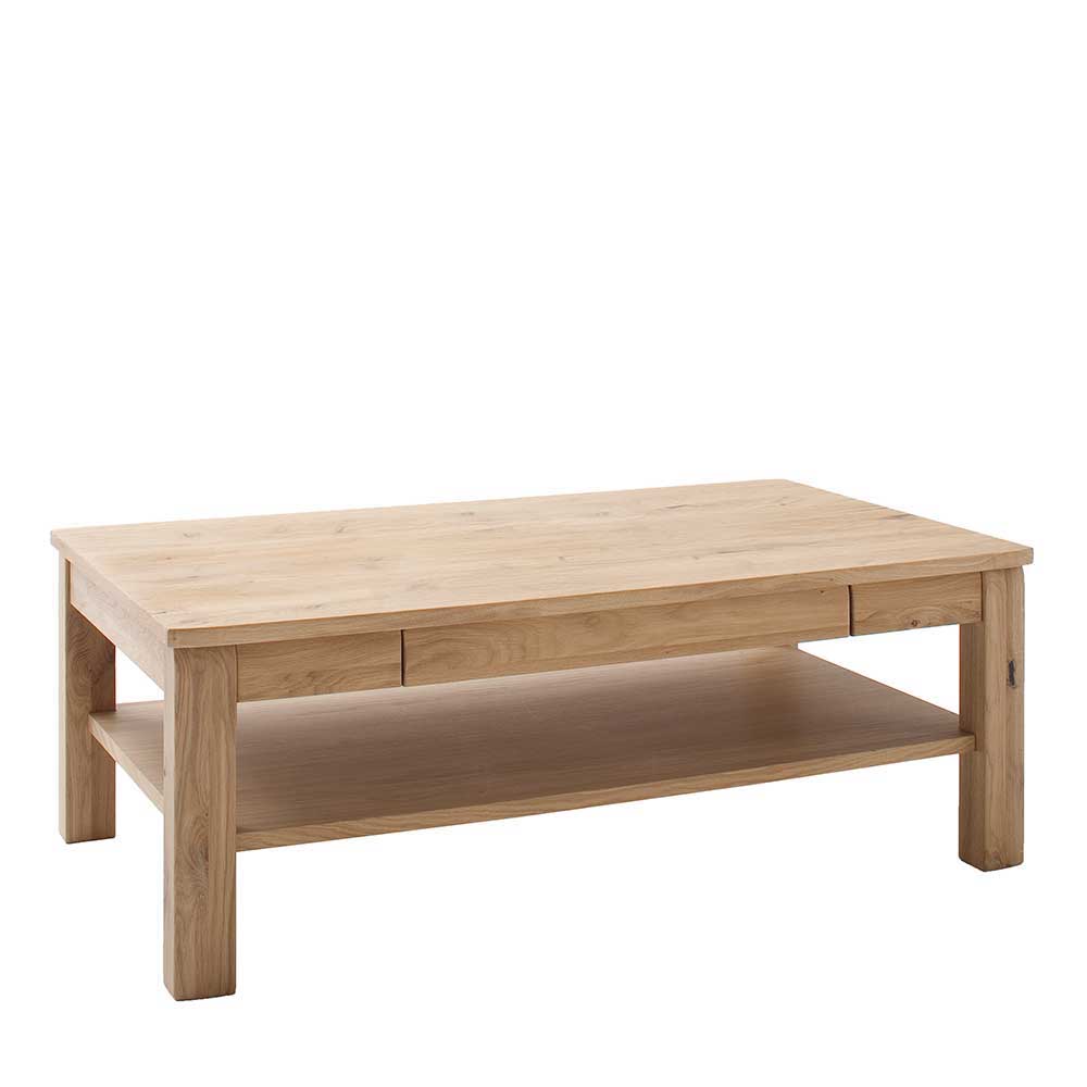 Holz Wohnzimmer Tisch mit Schublade Eiche Bianco geölt Crokas