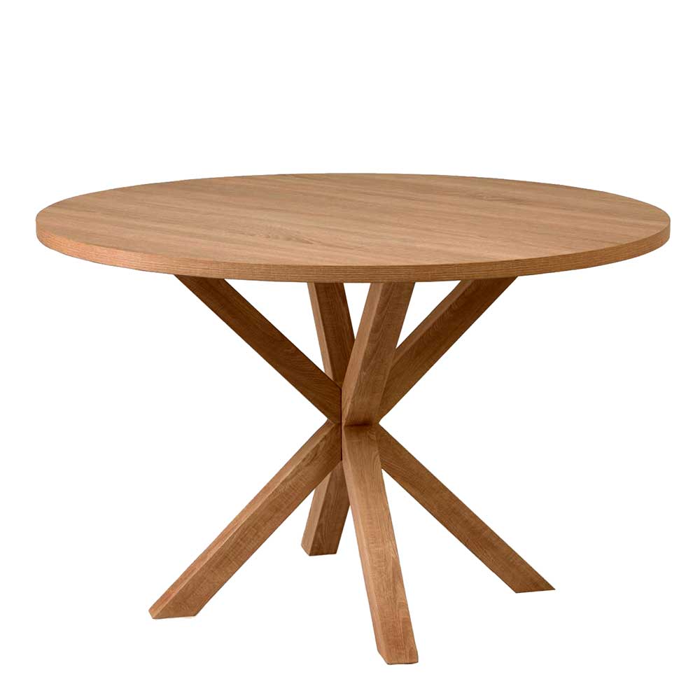 Holzoptik Küchentisch mit runder Tischplatte und Spider Gestell Karst