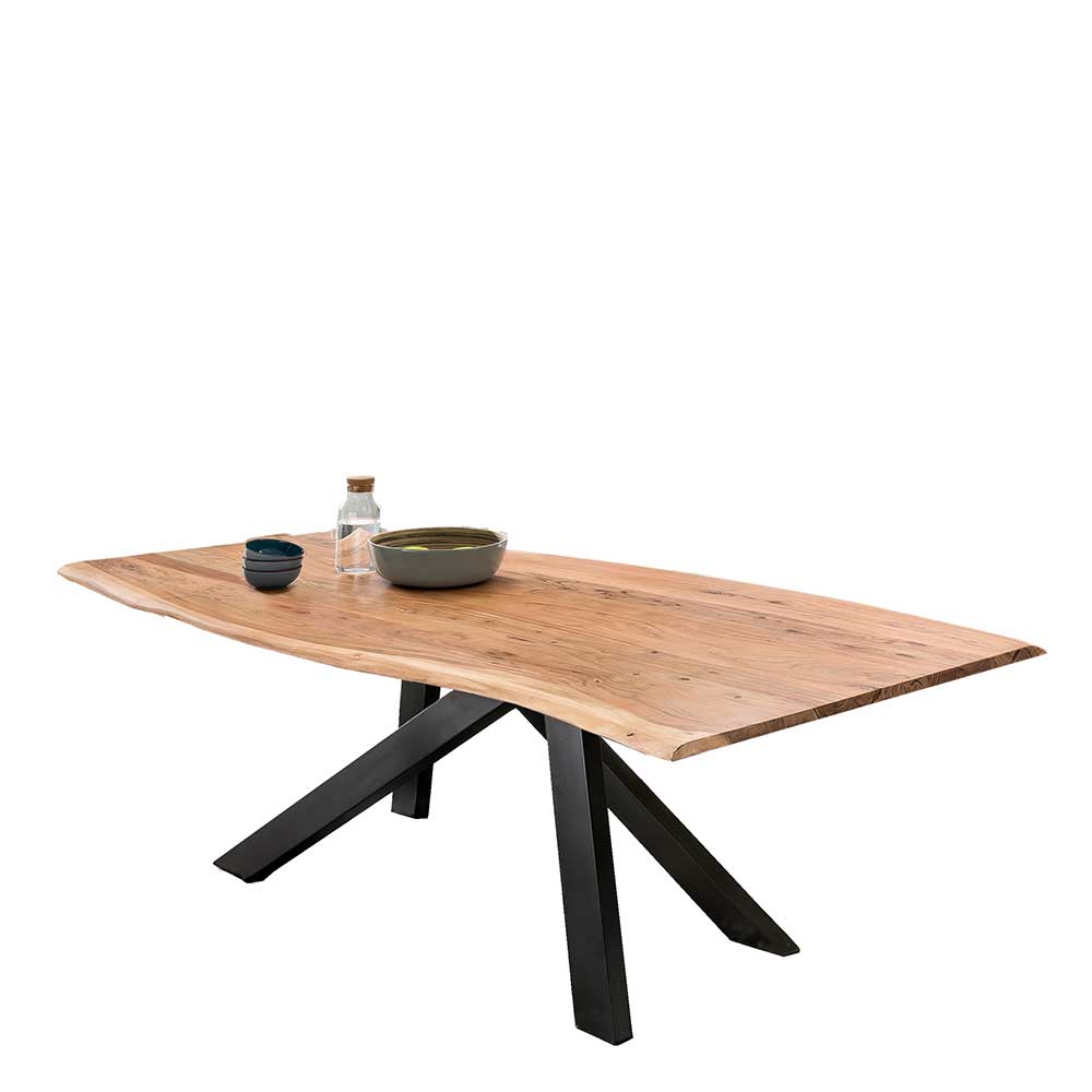 Industrial Tisch mit Baumkante Massivholzplatte & Metallgestell Schwarz Chalessia