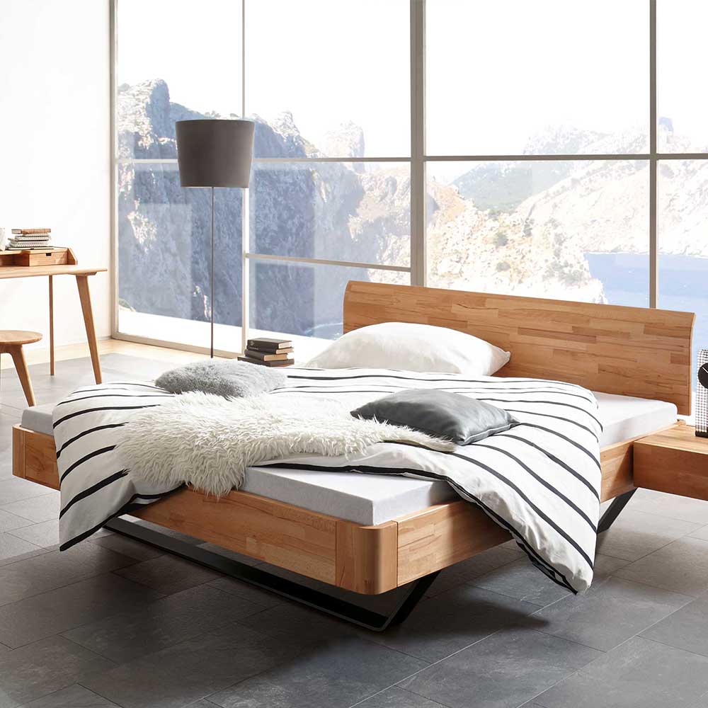 Kernbuche Bett mit grauen Metall Kufen in vier Größen online kaufen Desirea