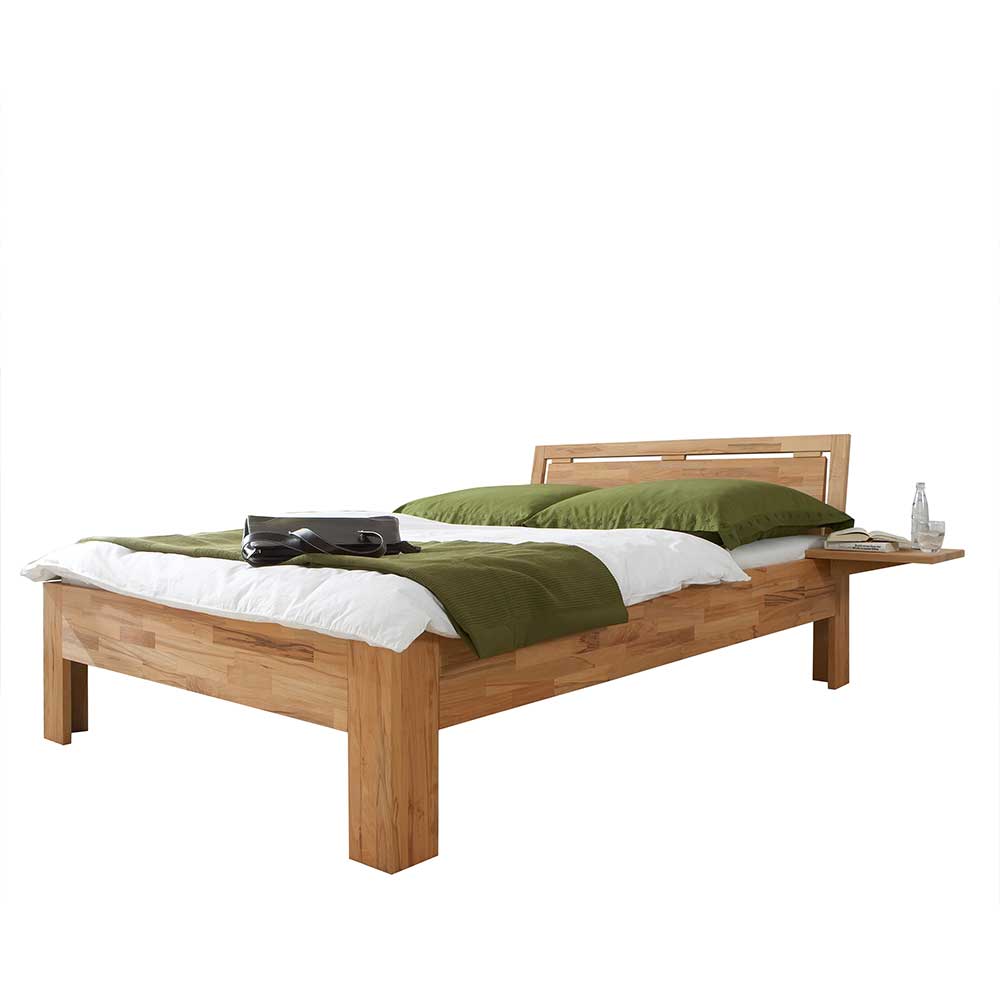 Kernbuche Bett mit Hänge-Nachttischen in 4 Doppelbett Größen Jecana