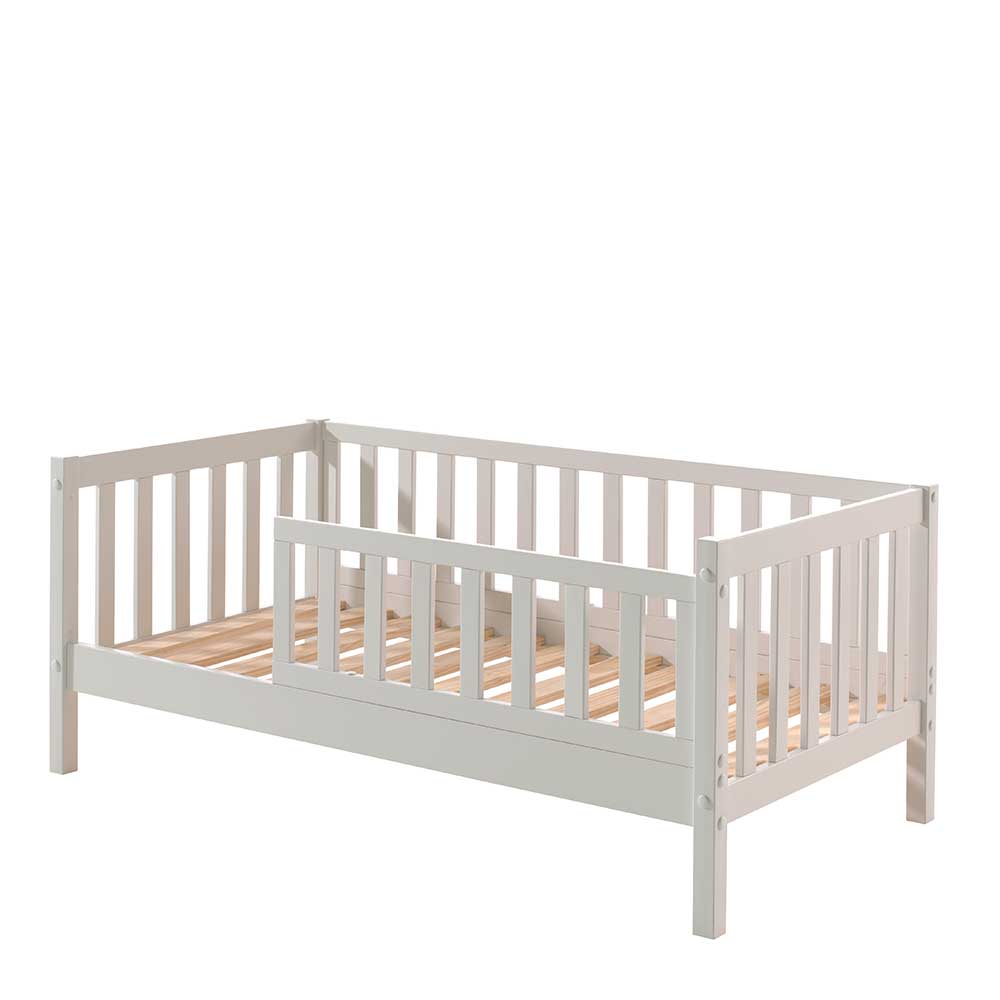 Kinderbett in 140x70 mit Rausfallschutz in Weiß lackiert Cospa