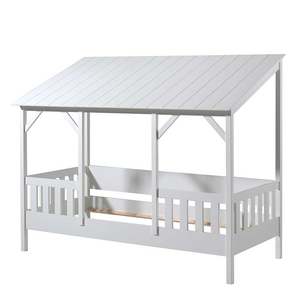 Kinderbett mit Dach & Absturzsicherung Zaun in Weiß - 90x200 cm Zanoas