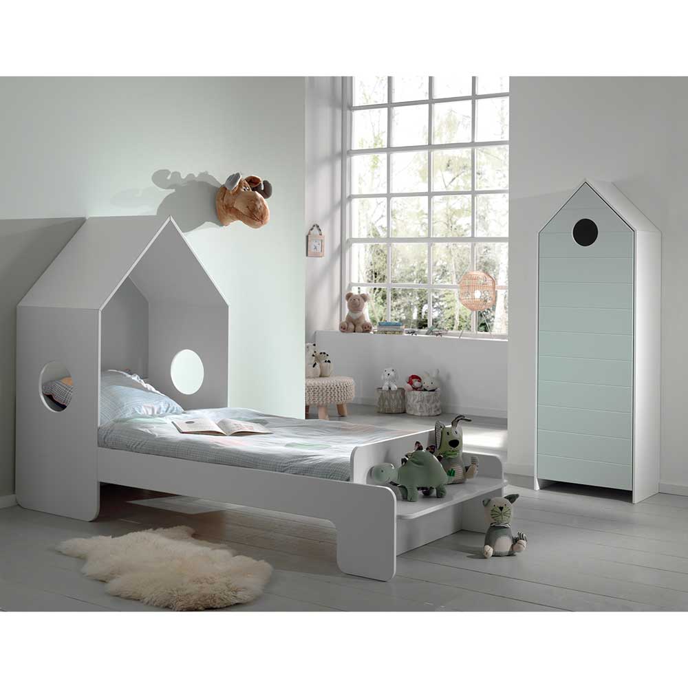 Kinderbett & Schrank im Haus Design in Weiß & Mint Grün Indefiva