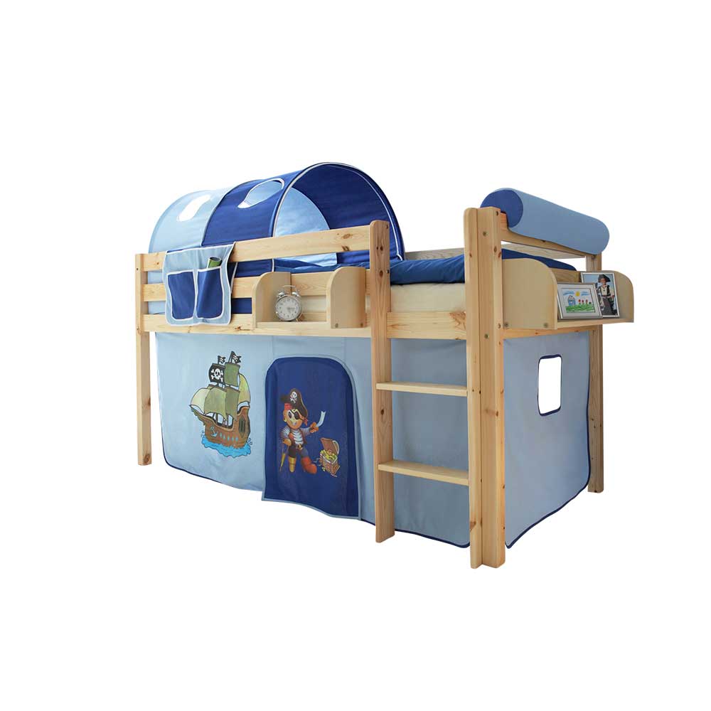 Kinderhochbett Vorhang und Tunnel im Piraten Design Blau Sismail
