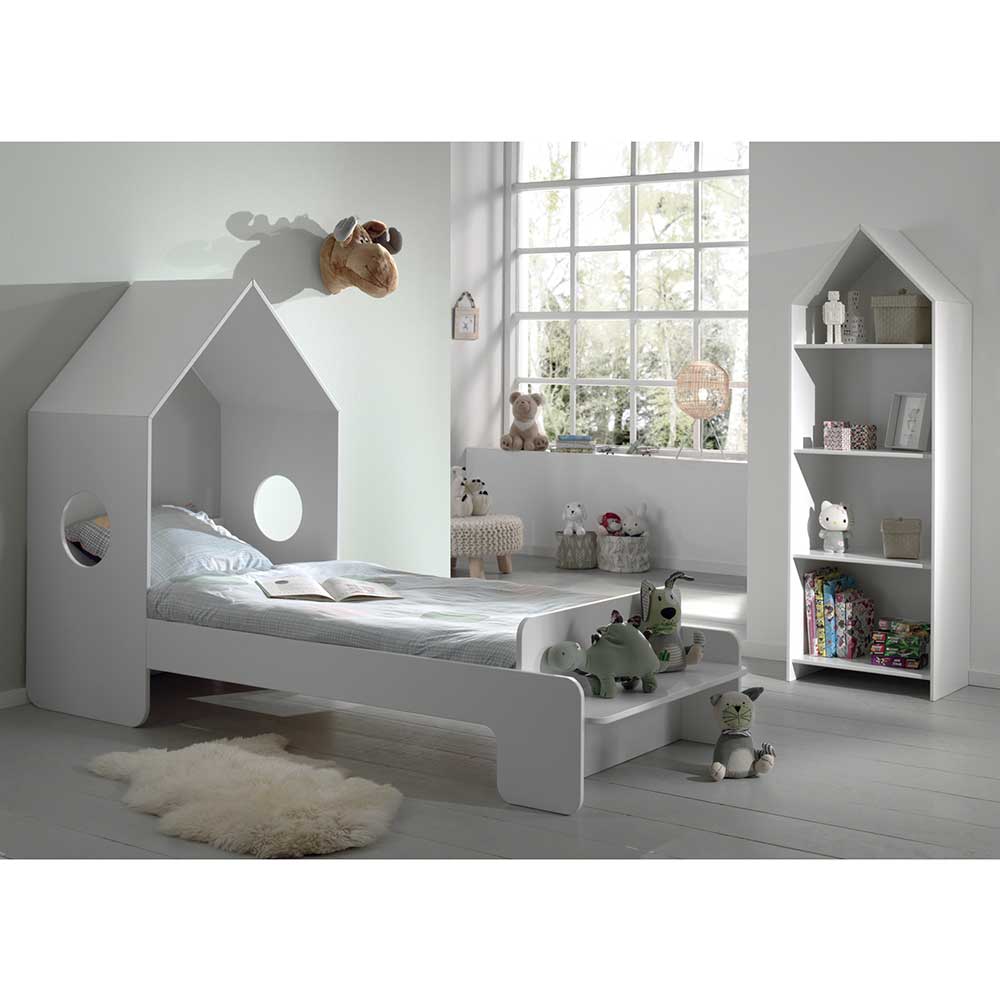 Kinderzimmer Haus Bett & Regal in Weiß lackiert aus MDF Indefiva