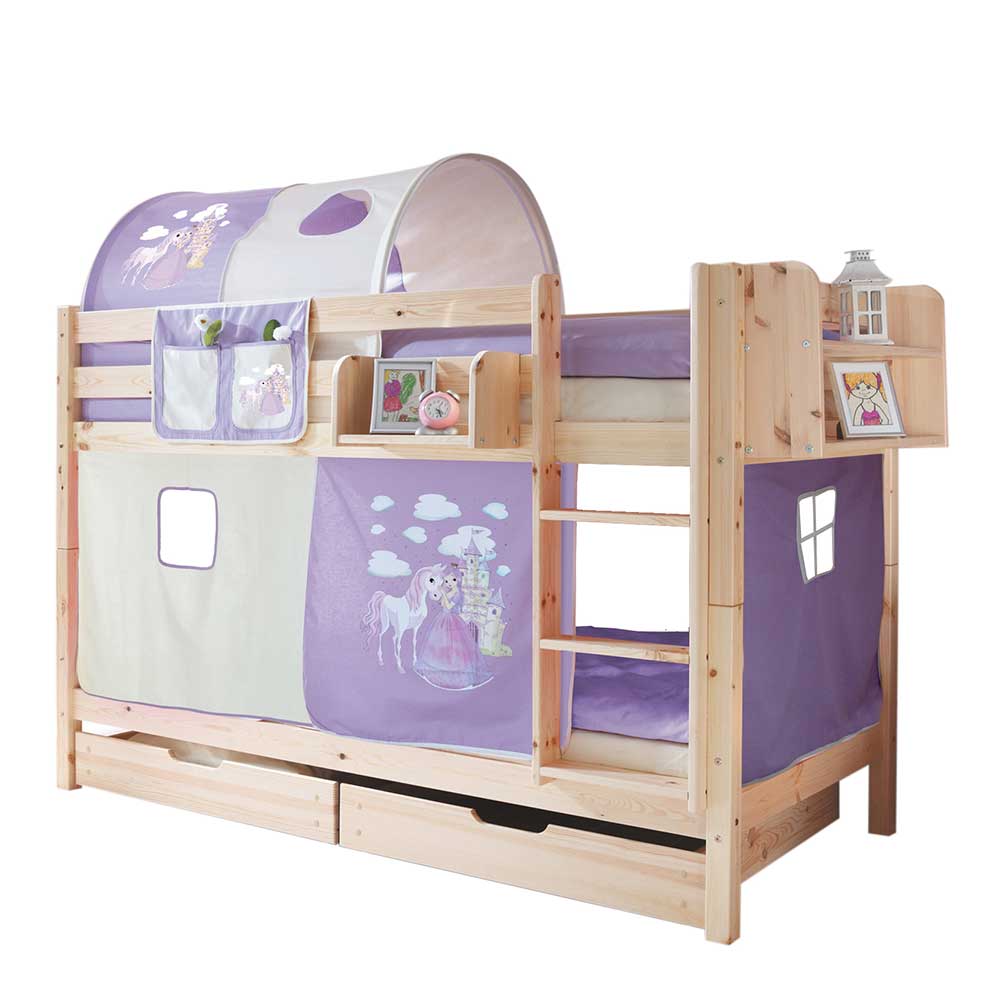 Kinderzimmer Stockbett in Naturfarben mit Textil in Lila Cartar