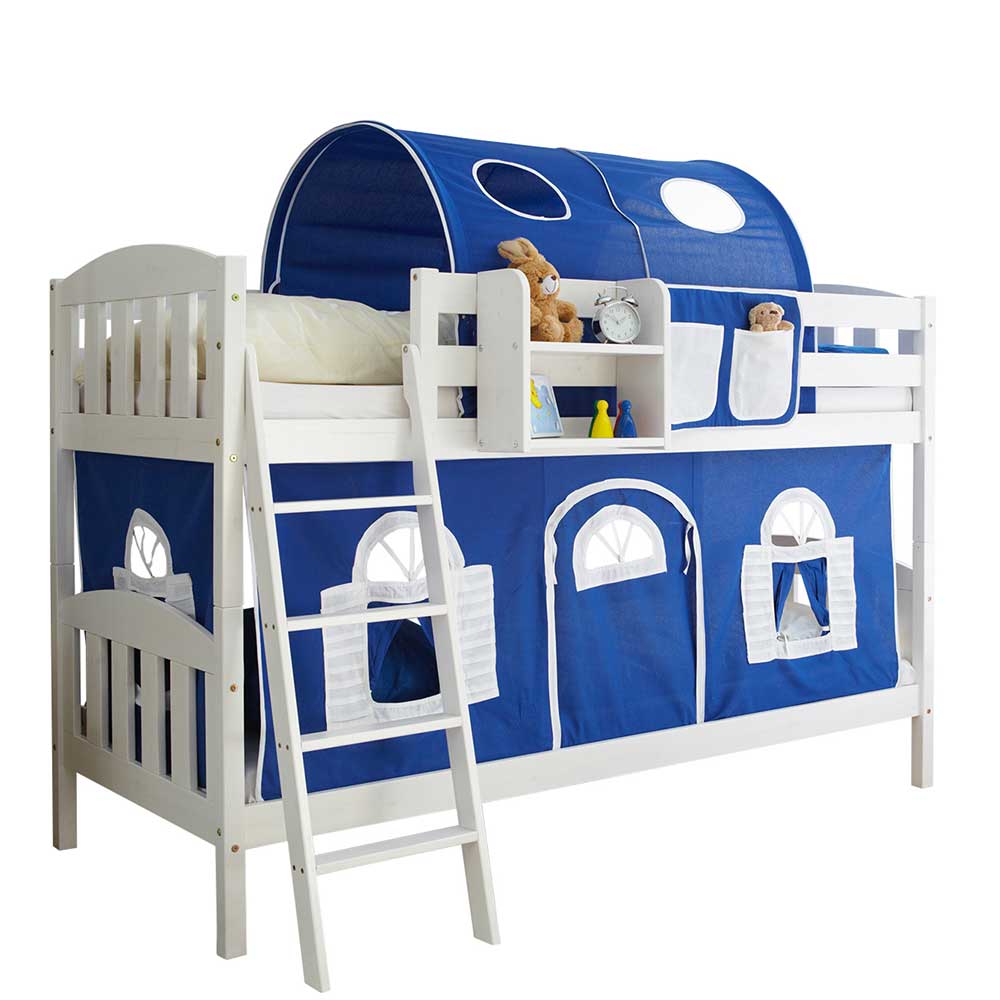 Kinderzimmer Stockbett in Weiß & Blau mit Stoff Ausstattung Ziadovas