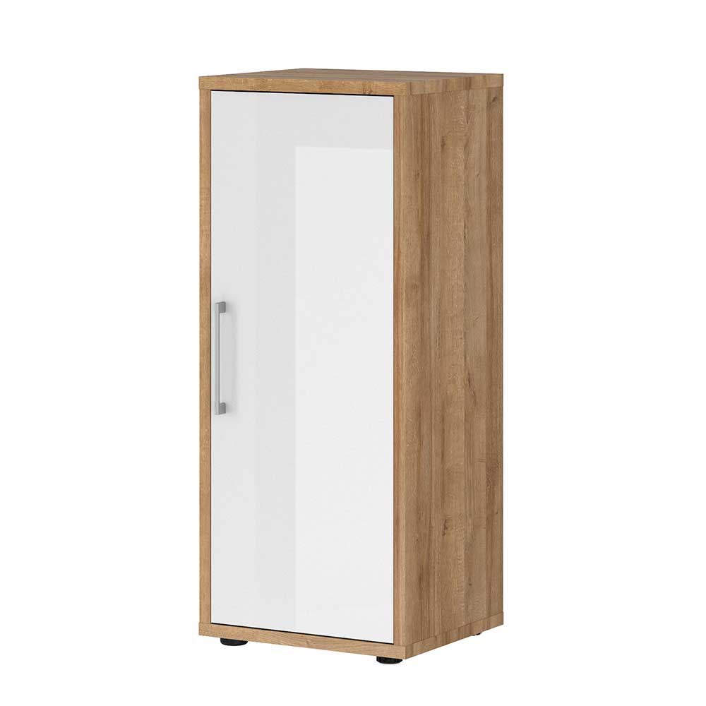 Kleiner Büroschrank mit Tür modern in Weiß glänzend & Dekor Eiche Dreamings