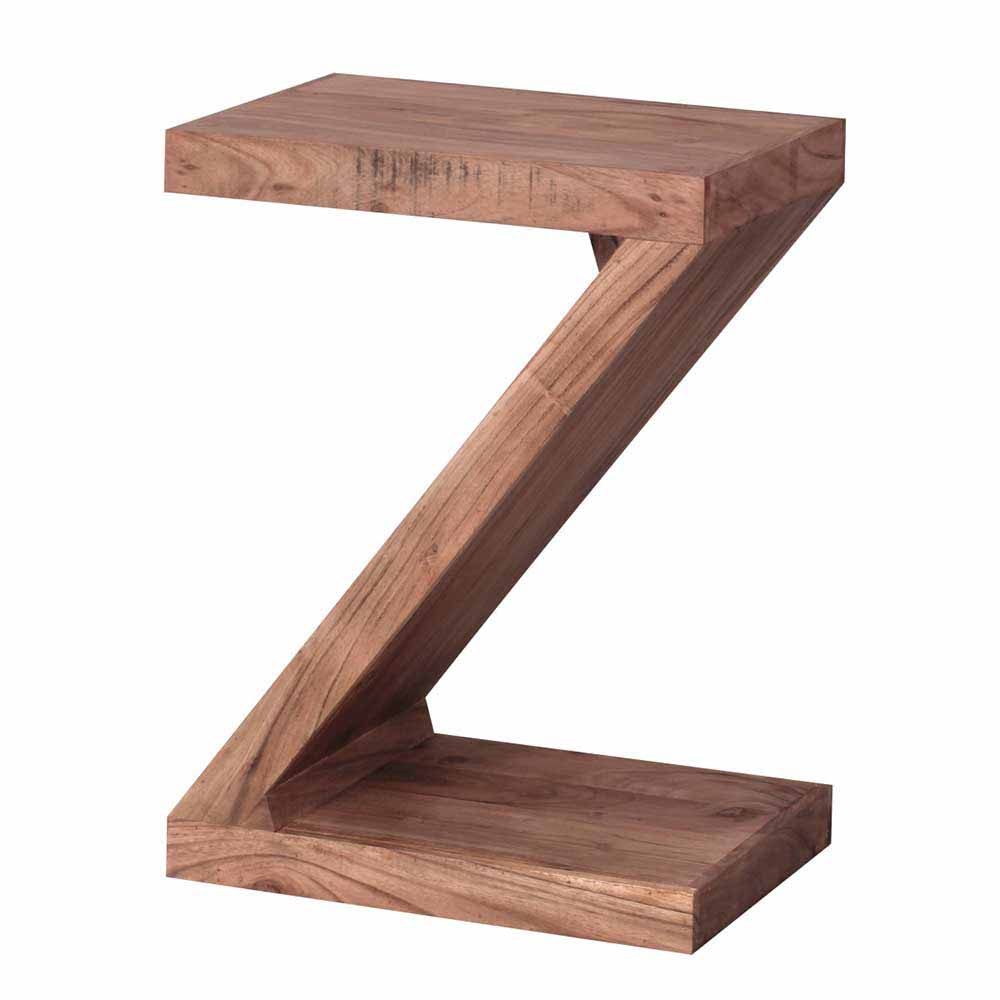 Kleiner Designertisch Z-Form Holz massiv Akazie natur Vislan