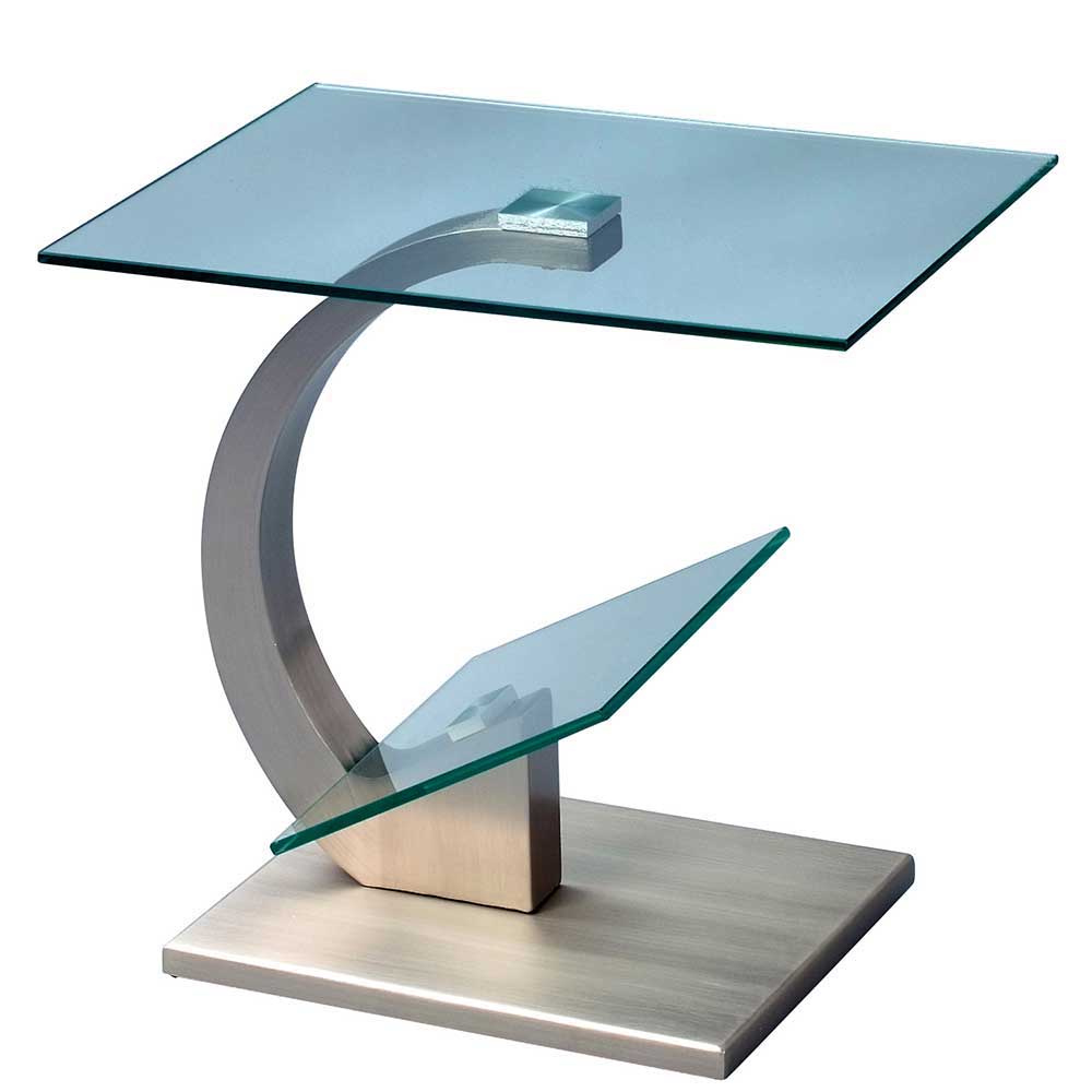 Kleiner Designtisch mit Glas & Metall Edelstahloptik Kairawan