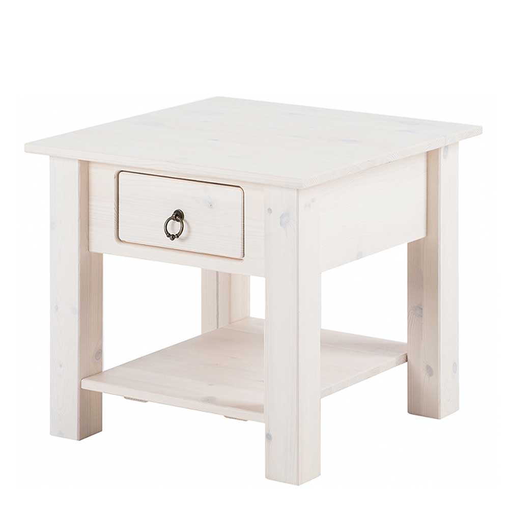 Kleiner Schubladen-Tisch in Weiß Holz Kiefer - 50x45x50 Asuka