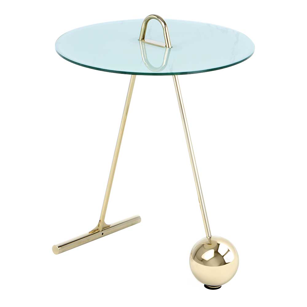 Kleiner Tisch in Weiß & Gold aus Glas & Stahl - 46x60x46 cm Fakoa