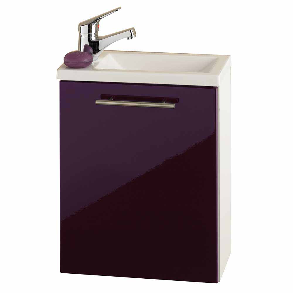 Kleiner Waschplatz Waschbecken aus Glas Hochglanz Violett und Weiß Acicina