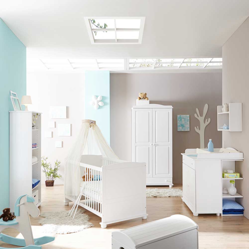 Komplett Babyzimmer Weiß Kiefer Massivholz Narcisso