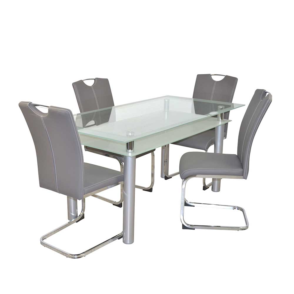 Komplette Essgruppe mit Glastisch & Freischwinger Stühlen Viddalba