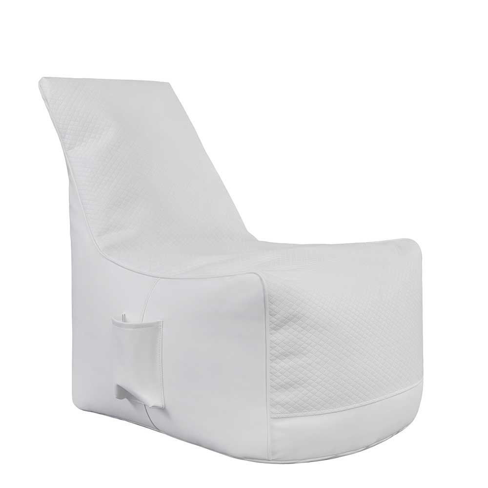 Kunstleder Sitzsack in Weiß mit Lehne und Seitentasche Son