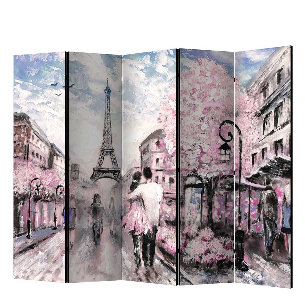 Kunstmotiv Paravent mit Romantikszene in Paris aus Leinwand & Holz Fichte Estern